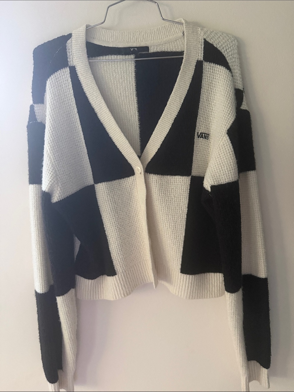 Vans Black and White Checkerboard V‑Neck Cardigan